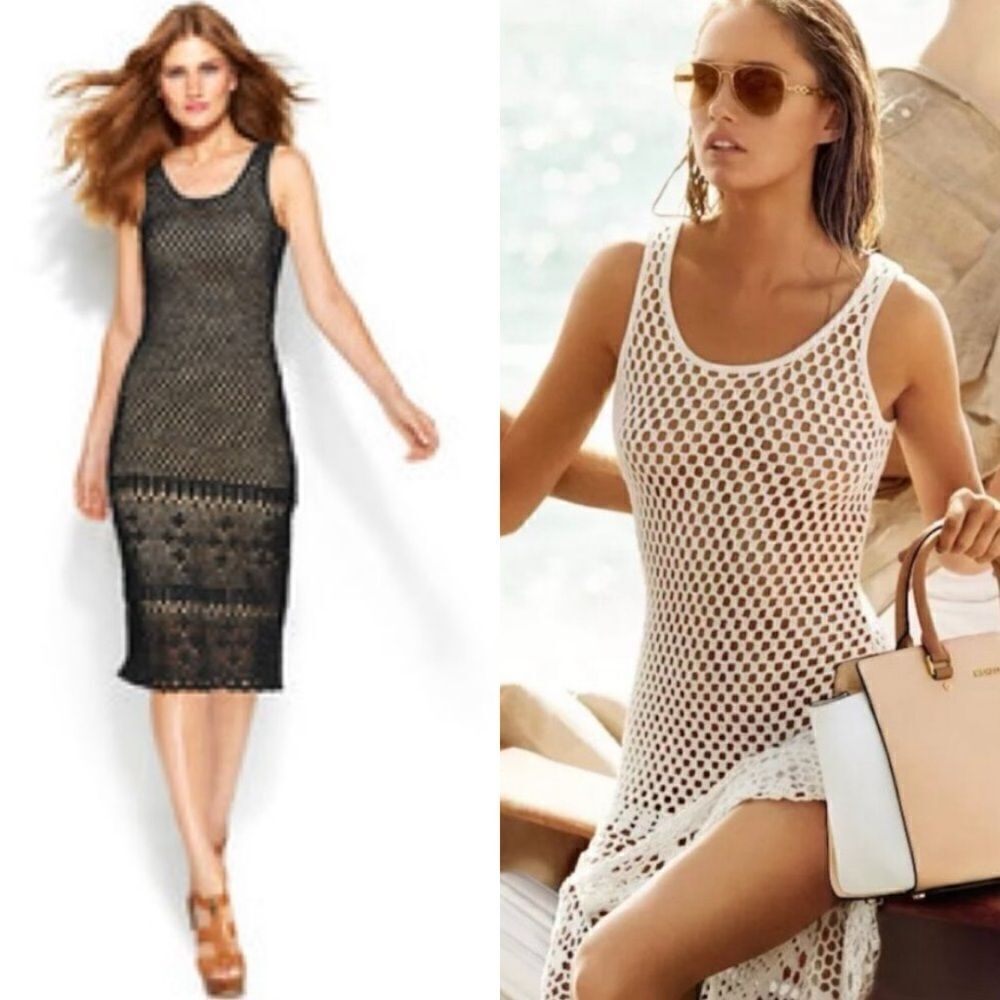 Michael Kors Sweater Midi Black Dress Sleeveless Crochet Size XS